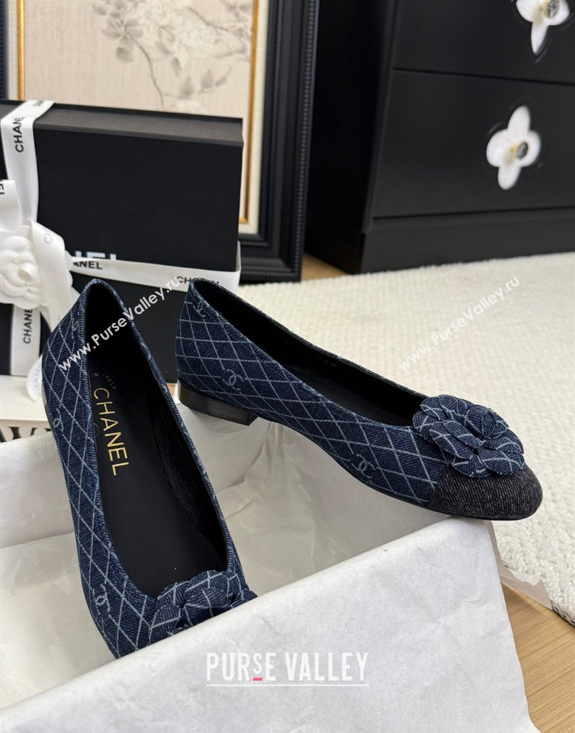 Chanel Quilted Denim Ballet Flats with Camellia Bloom Charm Dark Blue 2025 CH101716 (MD-250415145)