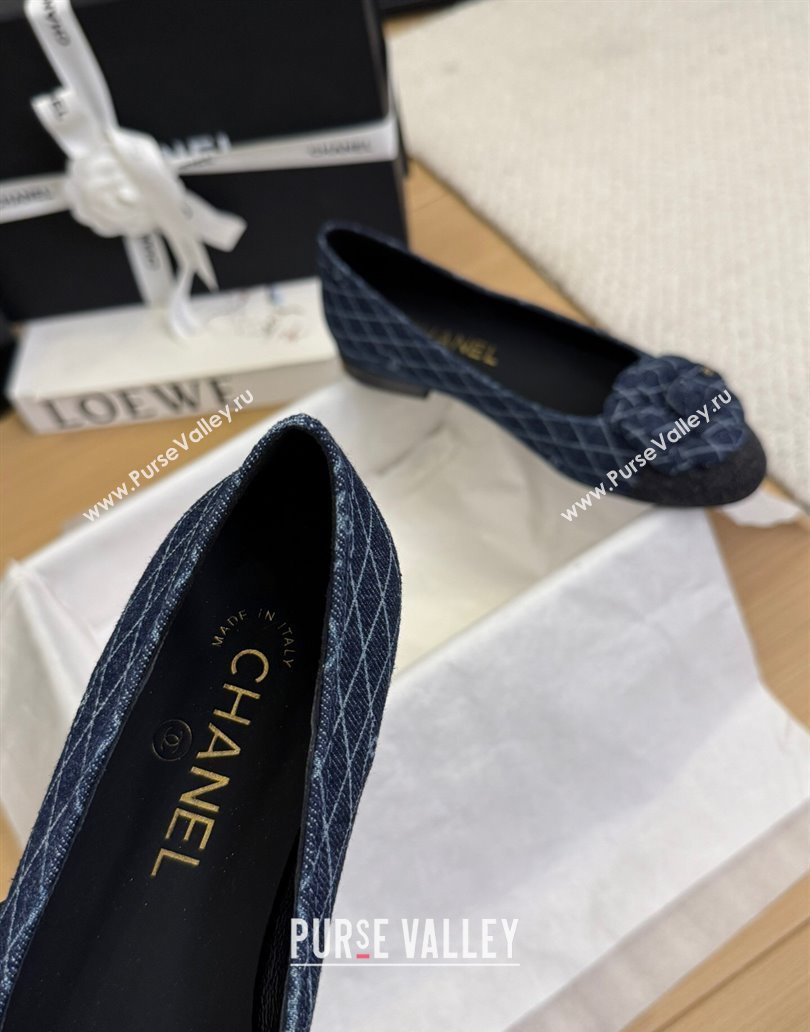 Chanel Quilted Denim Ballet Flats with Camellia Bloom Charm Dark Blue 2025 CH101716 (MD-250415145)
