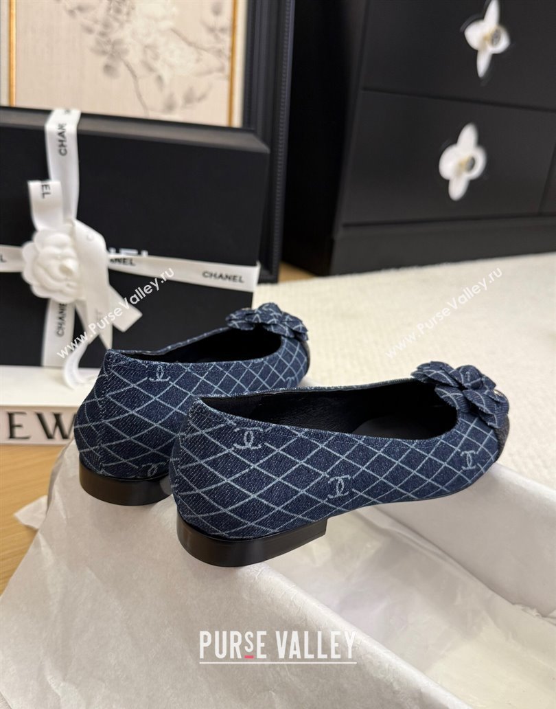 Chanel Quilted Denim Ballet Flats with Camellia Bloom Charm Dark Blue 2025 CH101716 (MD-250415145)