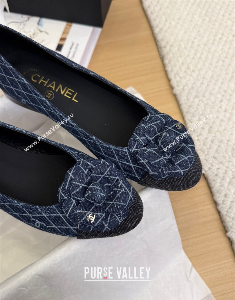 Chanel Quilted Denim Ballet Flats with Camellia Bloom Charm Dark Blue 2025 CH101716 (MD-250415145)