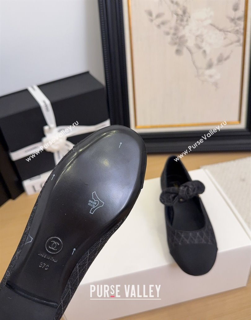 Chanel Quilted Denim Mary Janes Ballet Flats with Knot Bow Black 2025 G46149 (MD-250415001)