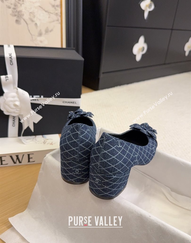 Chanel Quilted Denim Pumps with Camellia Bloom Charm Dark Blue 2025 CH101716 (MD-250415157)