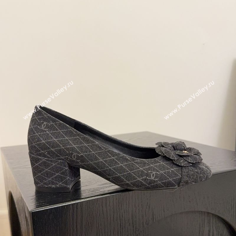 Chanel Quilted Denim Pumps with Camellia Bloom Charm Black 2025 CH101716 (MD-250415158)
