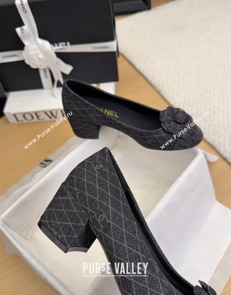 Chanel Quilted Denim Pumps with Camellia Bloom Charm Black 2025 CH101716 (MD-250415158)