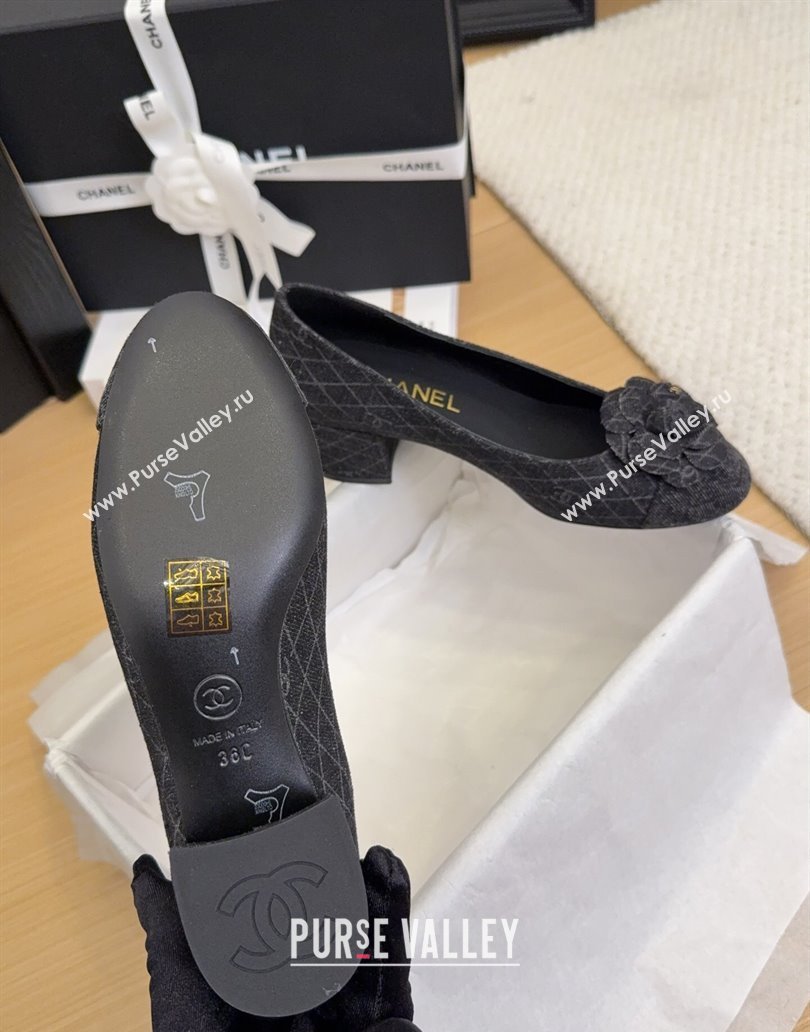 Chanel Quilted Denim Pumps with Camellia Bloom Charm Black 2025 CH101716 (MD-250415158)