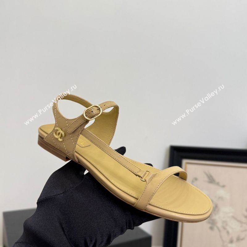 Chanel Calfskin Flat Sandals Beige 2025 CH041601 (MD-250416002)