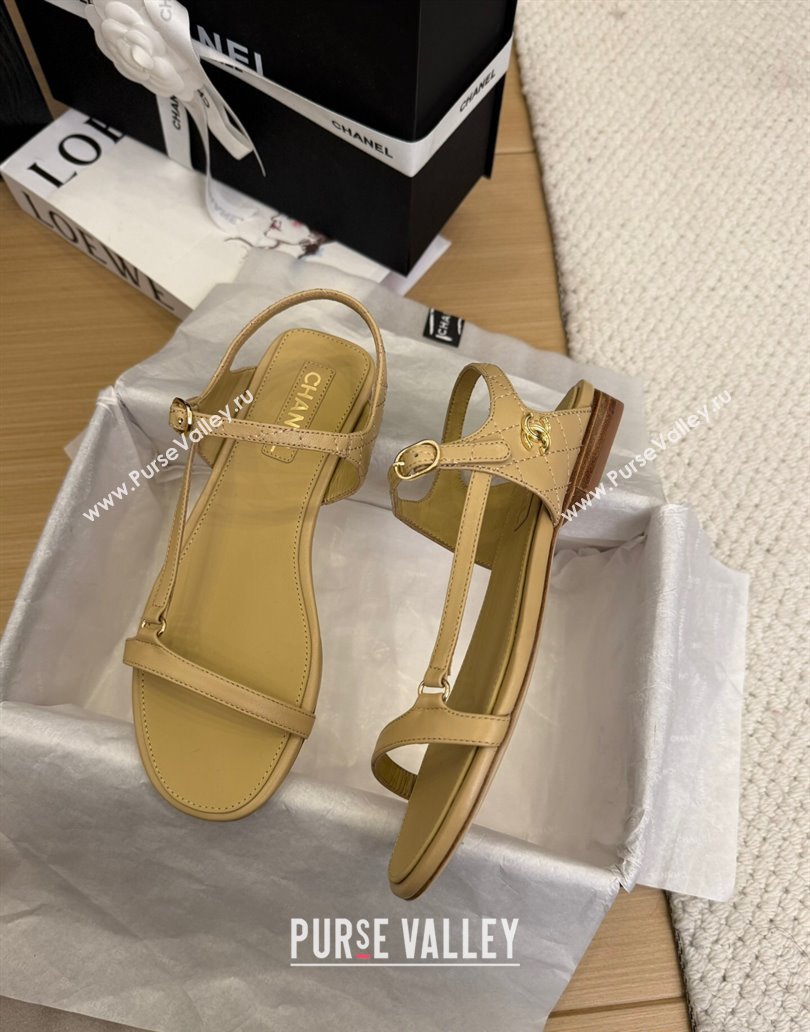 Chanel Calfskin Flat Sandals Beige 2025 CH041601 (MD-250416002)