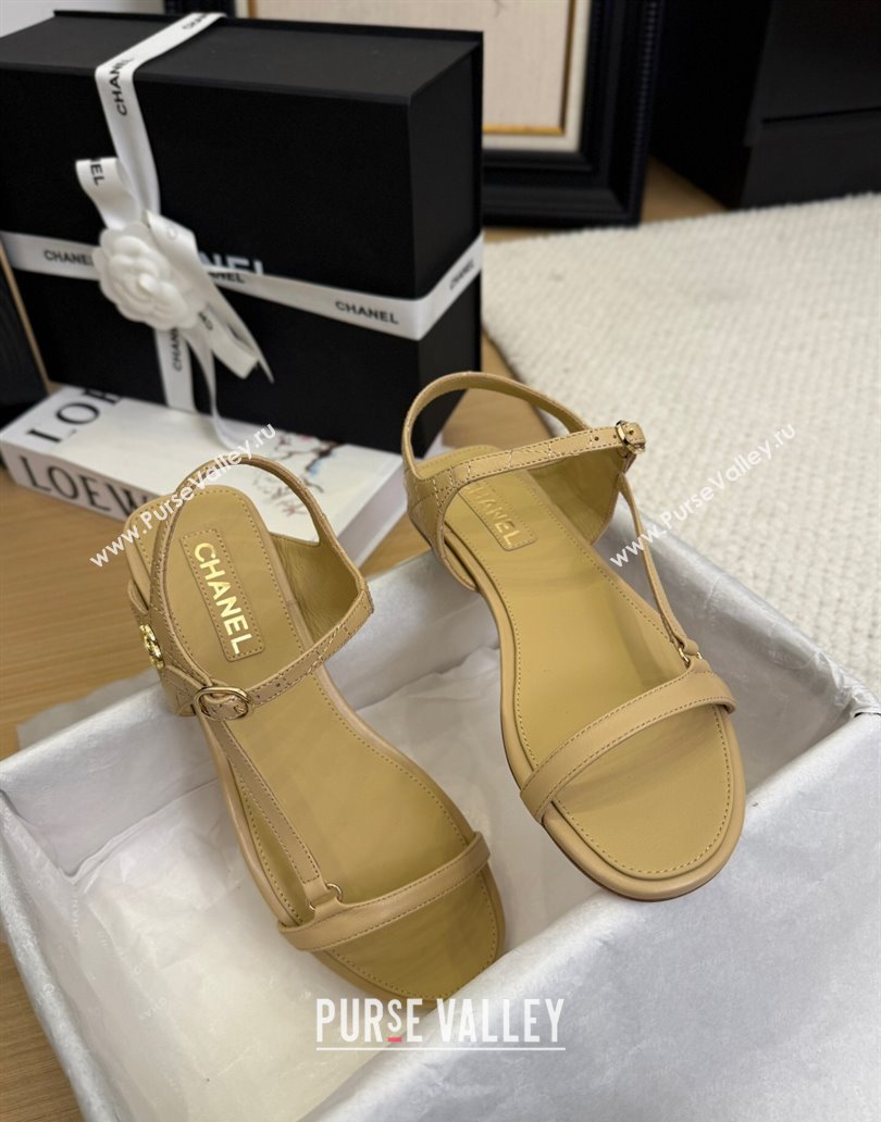 Chanel Calfskin Flat Sandals Beige 2025 CH041601 (MD-250416002)