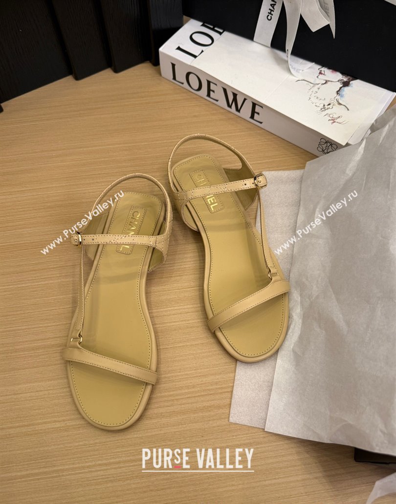 Chanel Calfskin Flat Sandals Beige 2025 CH041601 (MD-250416002)