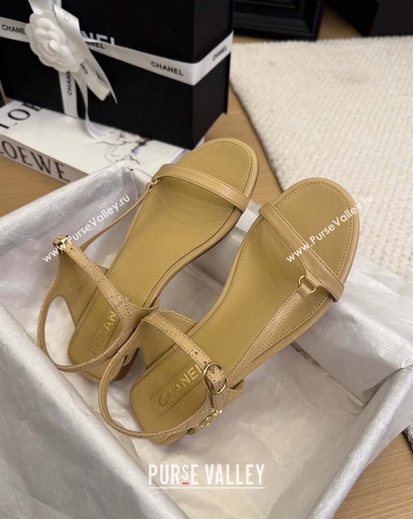Chanel Calfskin Flat Sandals Beige 2025 CH041601 (MD-250416002)
