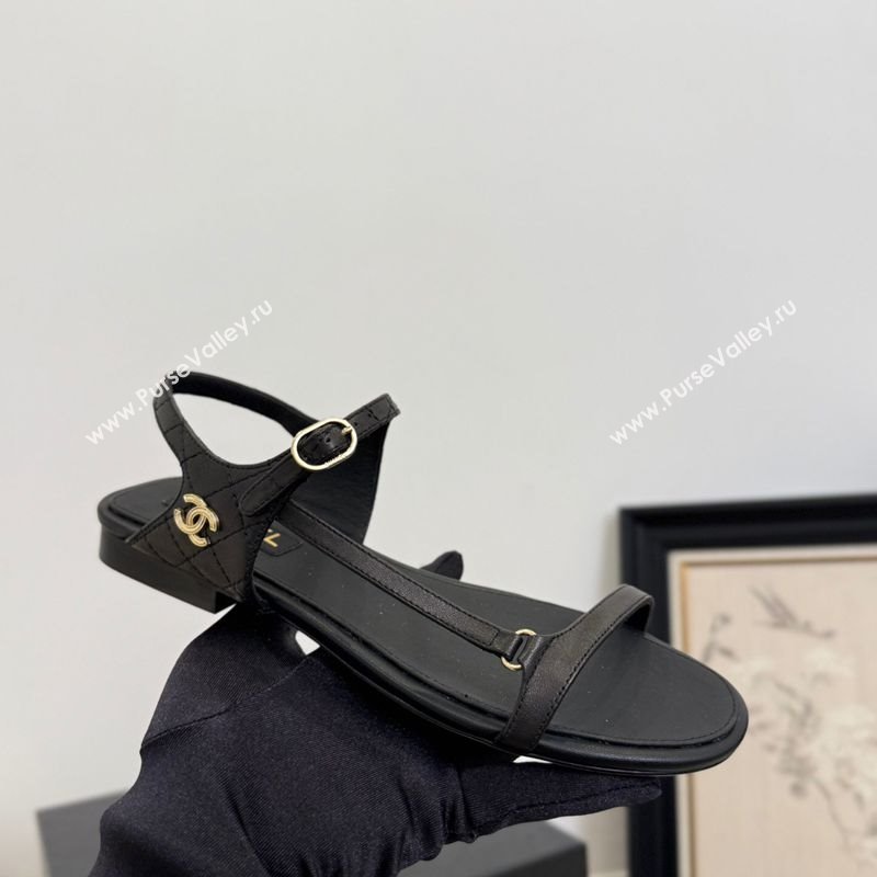 Chanel Calfskin Flat Sandals Black 2025 CH041601 (MD-250416003)
