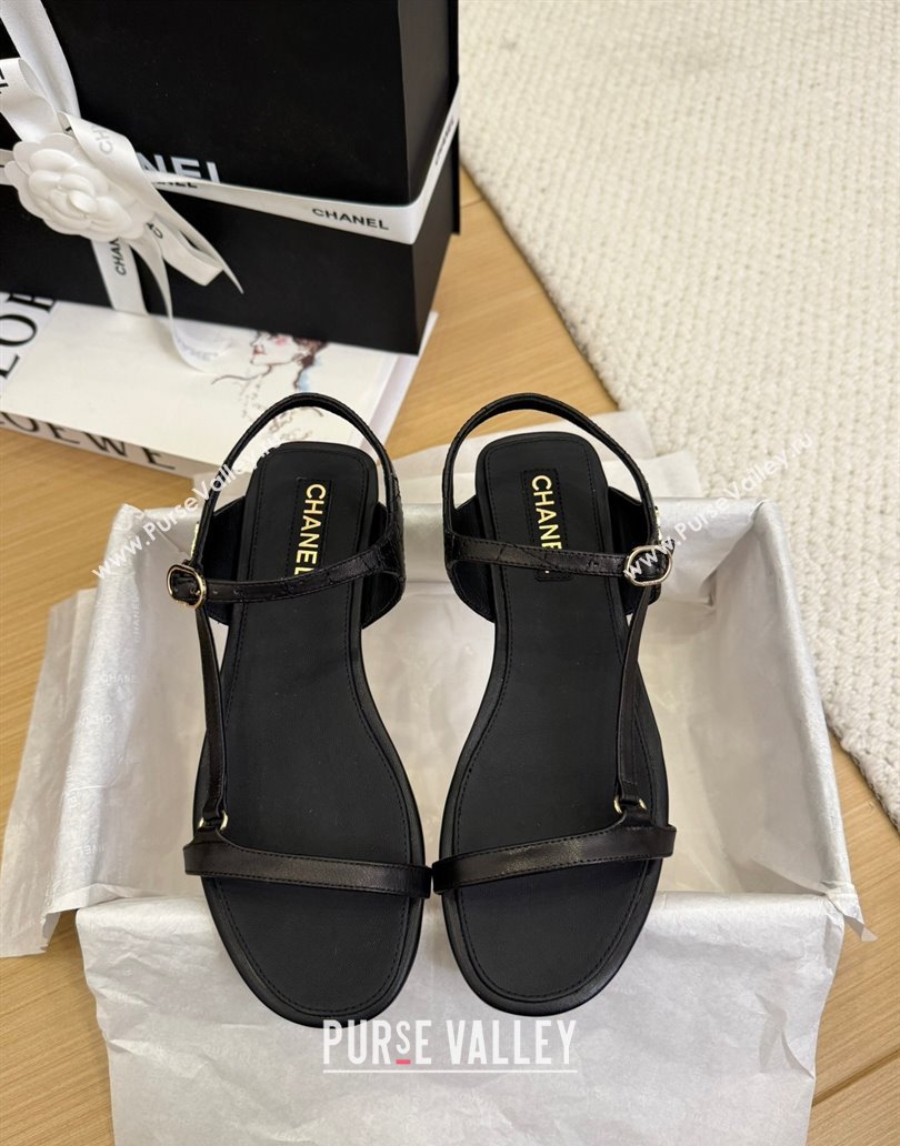 Chanel Calfskin Flat Sandals Black 2025 CH041601 (MD-250416003)
