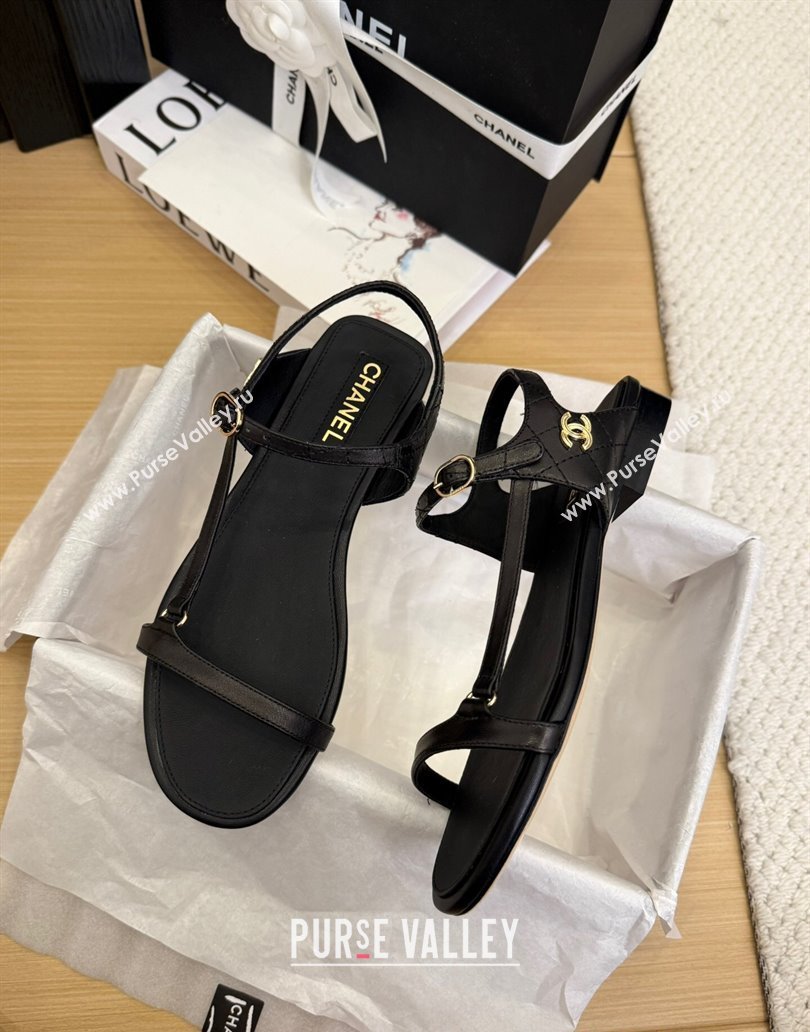 Chanel Calfskin Flat Sandals Black 2025 CH041601 (MD-250416003)