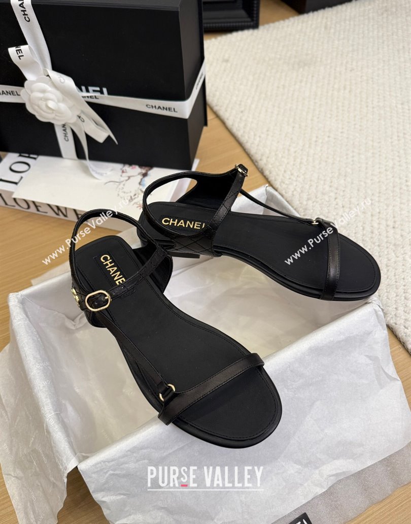 Chanel Calfskin Flat Sandals Black 2025 CH041601 (MD-250416003)
