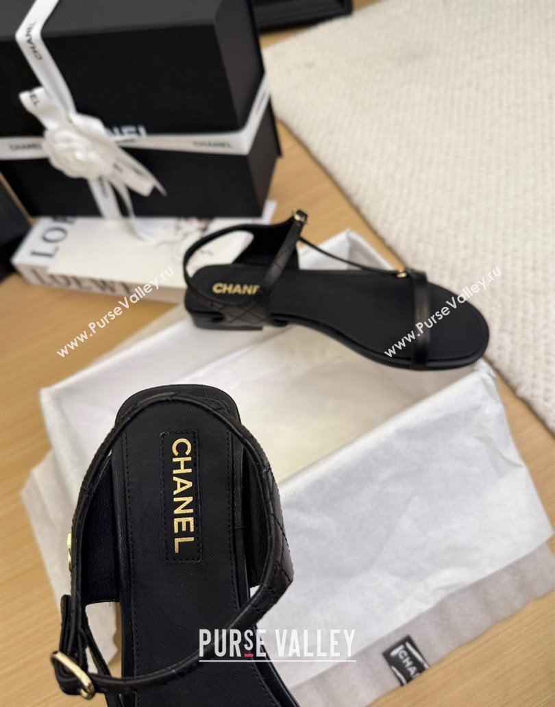 Chanel Calfskin Flat Sandals Black 2025 CH041601 (MD-250416003)