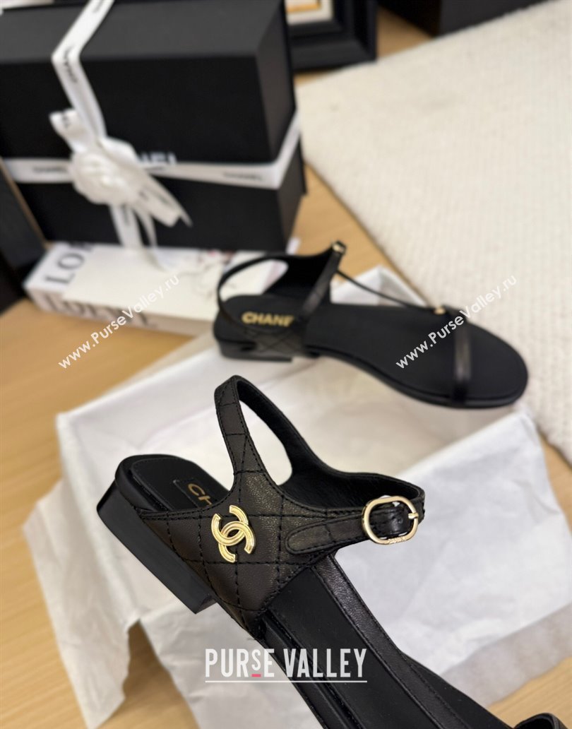 Chanel Calfskin Flat Sandals Black 2025 CH041601 (MD-250416003)