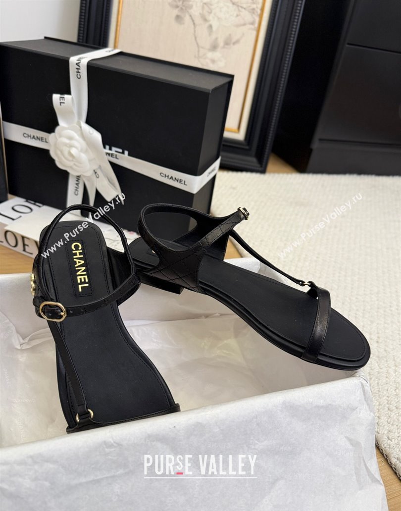 Chanel Calfskin Flat Sandals Black 2025 CH041601 (MD-250416003)