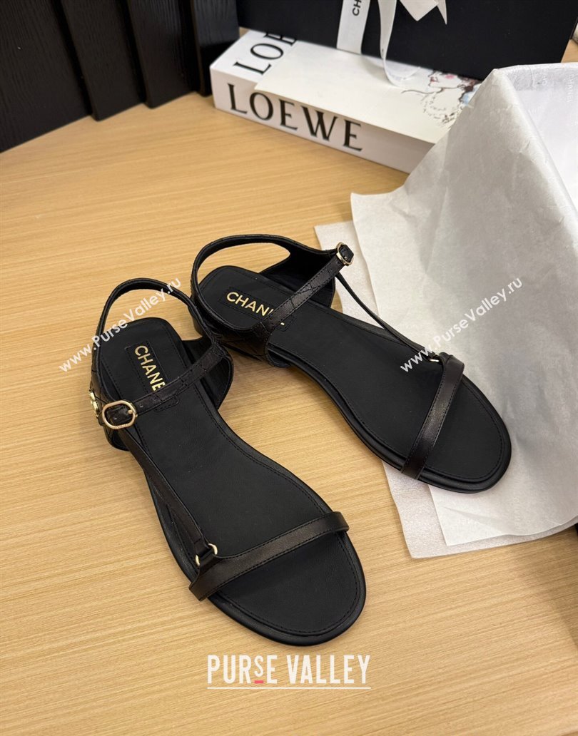 Chanel Calfskin Flat Sandals Black 2025 CH041601 (MD-250416003)