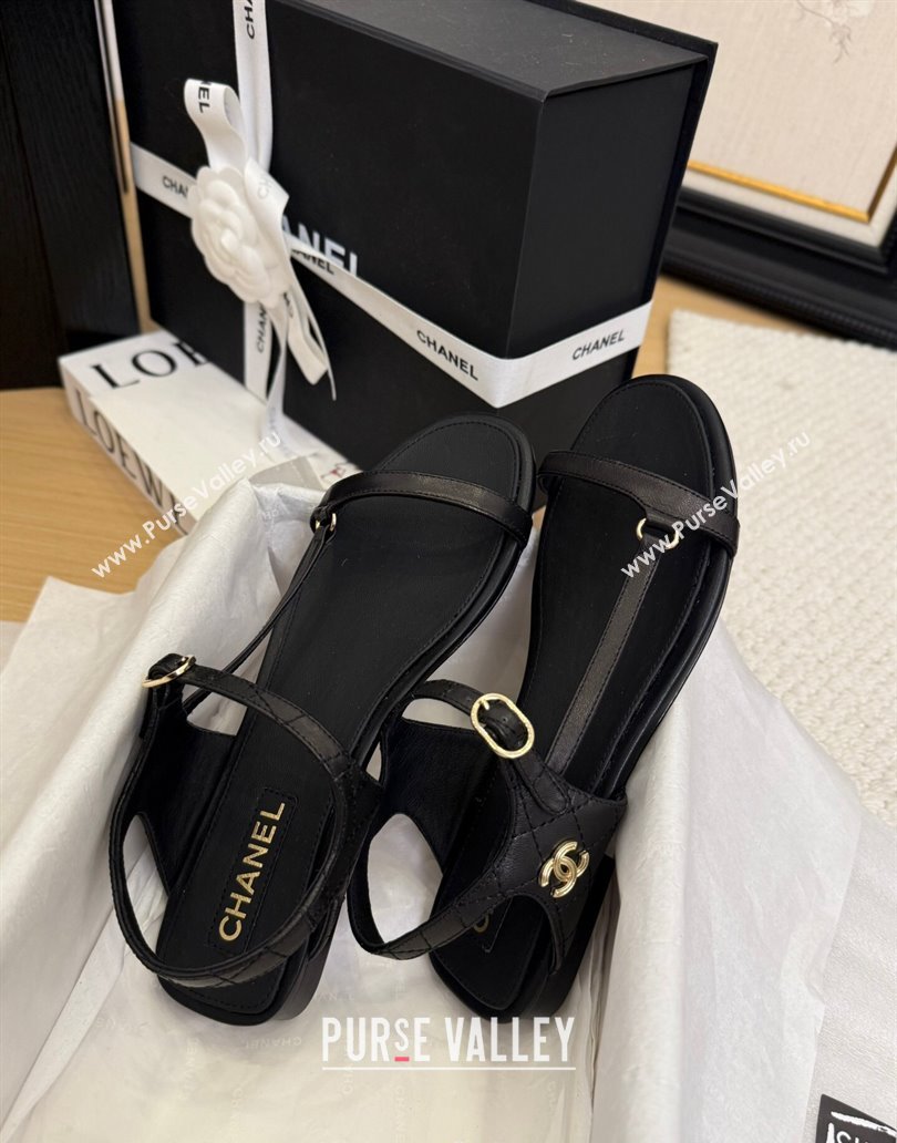 Chanel Calfskin Flat Sandals Black 2025 CH041601 (MD-250416003)