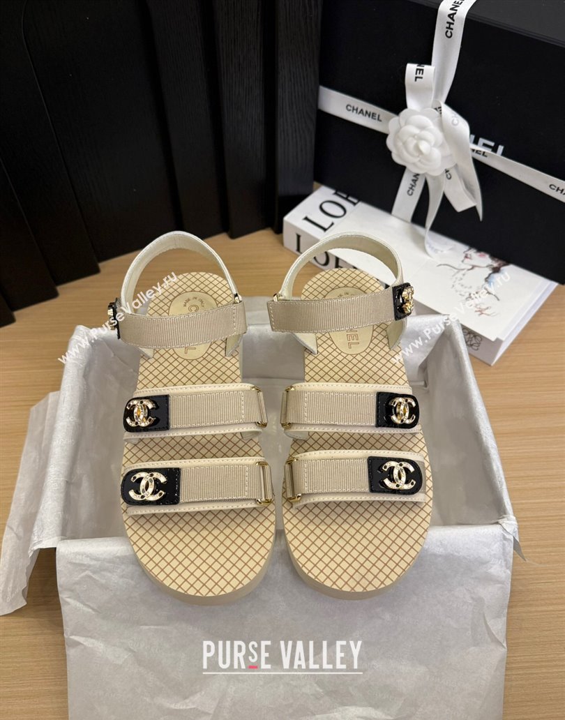 Chanel Calfskin Flat Sandals with Buckle Straps Beige 2025 CH041602 (MD-250416012)