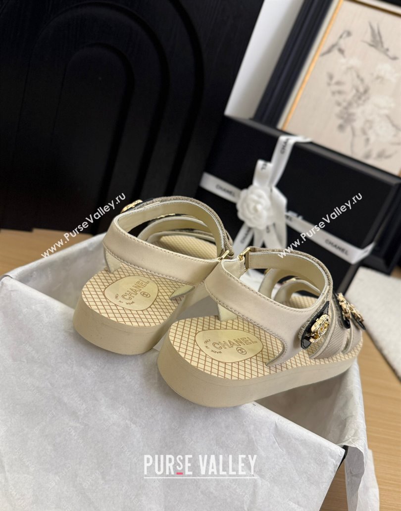 Chanel Calfskin Flat Sandals with Buckle Straps Beige 2025 CH041602 (MD-250416012)