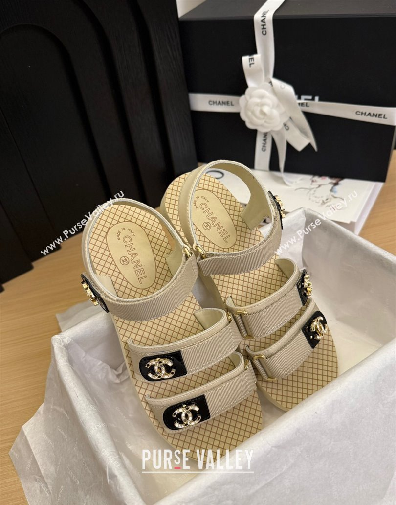 Chanel Calfskin Flat Sandals with Buckle Straps Beige 2025 CH041602 (MD-250416012)
