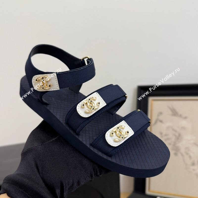 Chanel Calfskin Flat Sandals with Buckle Straps Dark Blue 2025 CH041602 (MD-250416011)
