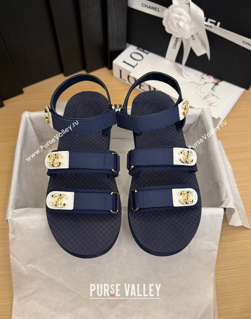 Chanel Calfskin Flat Sandals with Buckle Straps Dark Blue 2025 CH041602 (MD-250416011)