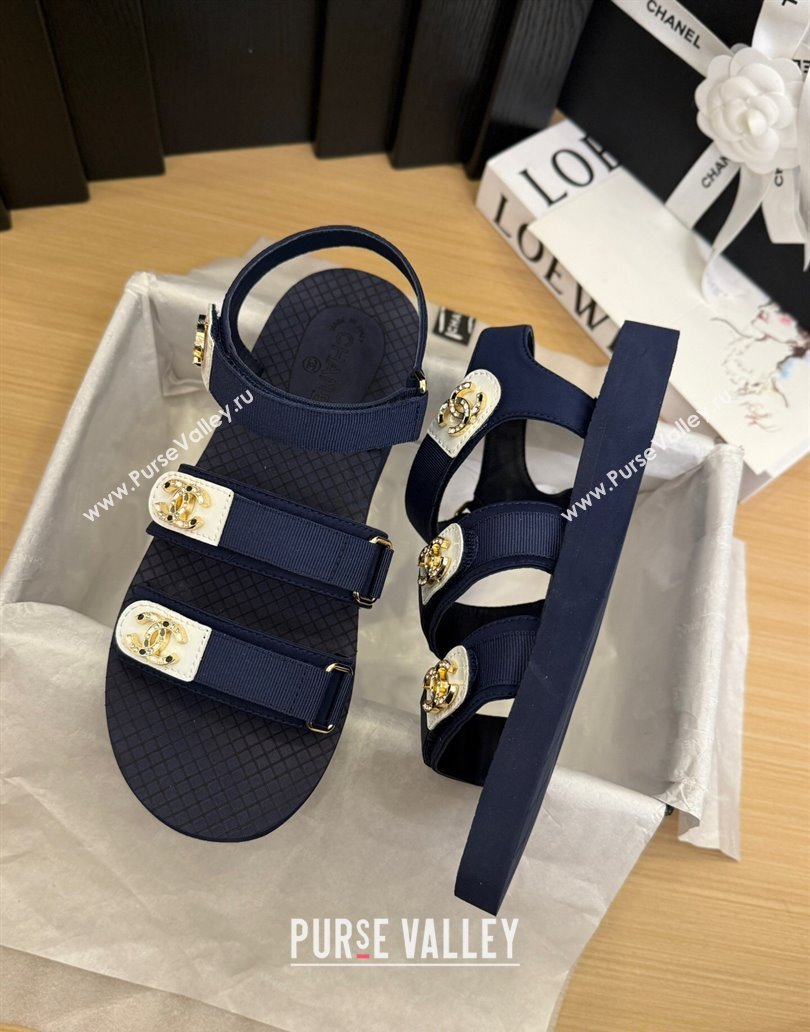 Chanel Calfskin Flat Sandals with Buckle Straps Dark Blue 2025 CH041602 (MD-250416011)