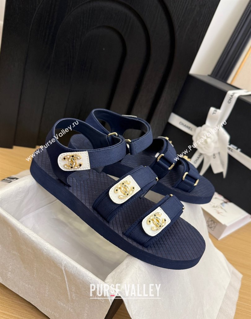 Chanel Calfskin Flat Sandals with Buckle Straps Dark Blue 2025 CH041602 (MD-250416011)