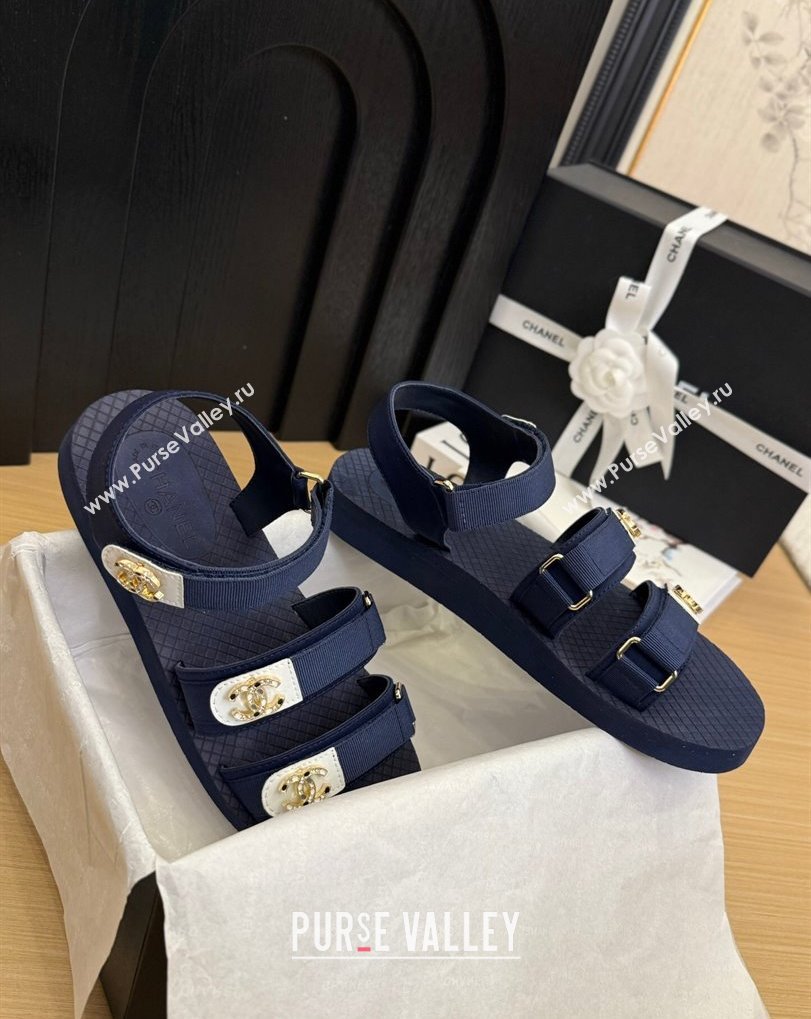 Chanel Calfskin Flat Sandals with Buckle Straps Dark Blue 2025 CH041602 (MD-250416011)