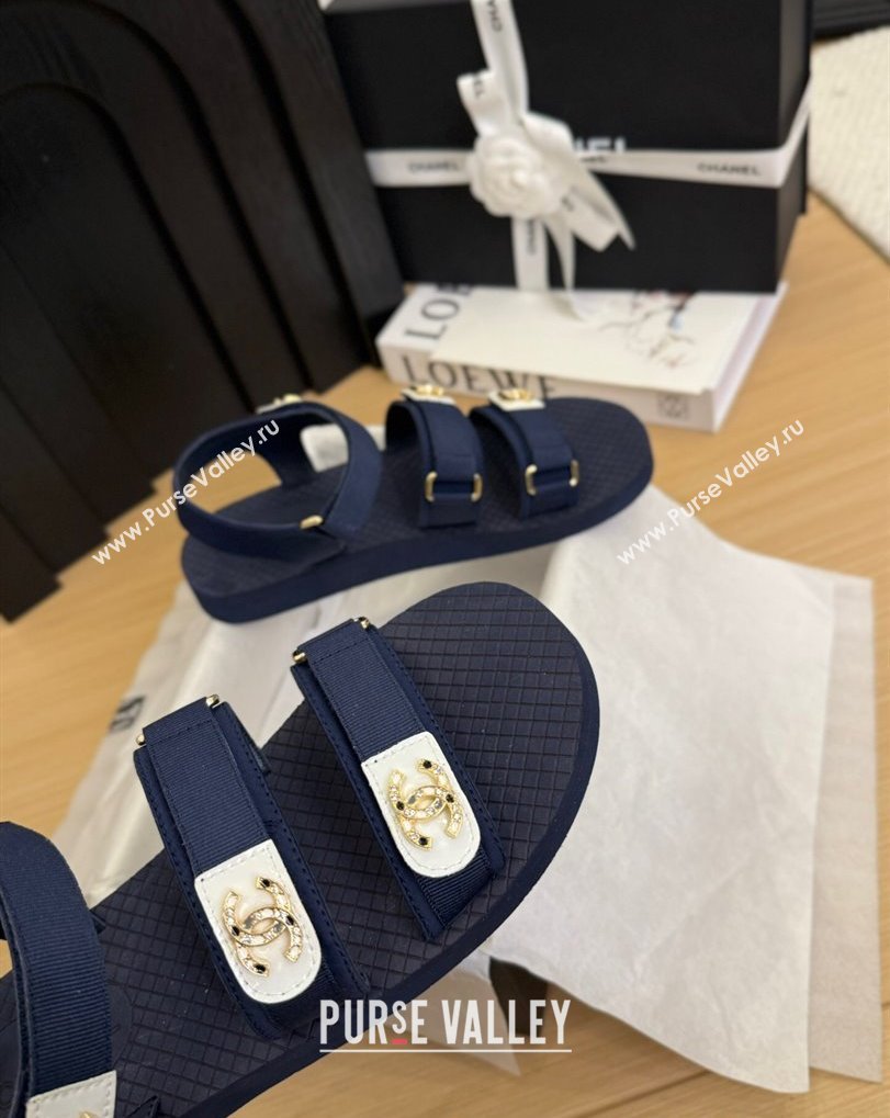 Chanel Calfskin Flat Sandals with Buckle Straps Dark Blue 2025 CH041602 (MD-250416011)