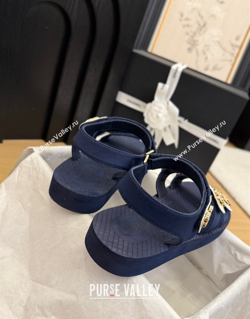 Chanel Calfskin Flat Sandals with Buckle Straps Dark Blue 2025 CH041602 (MD-250416011)