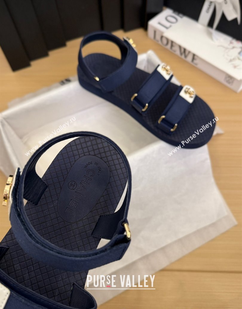 Chanel Calfskin Flat Sandals with Buckle Straps Dark Blue 2025 CH041602 (MD-250416011)