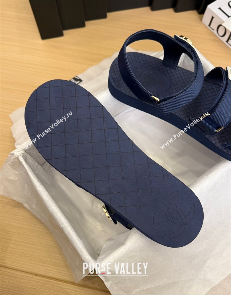Chanel Calfskin Flat Sandals with Buckle Straps Dark Blue 2025 CH041602 (MD-250416011)