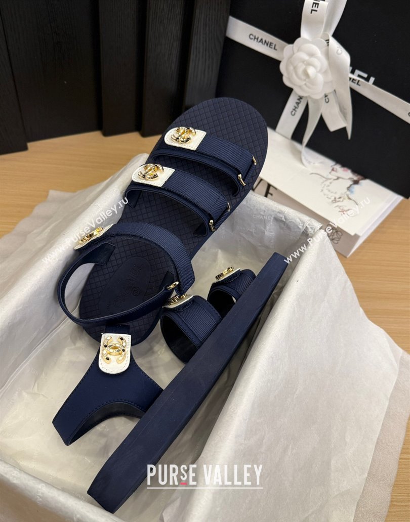 Chanel Calfskin Flat Sandals with Buckle Straps Dark Blue 2025 CH041602 (MD-250416011)