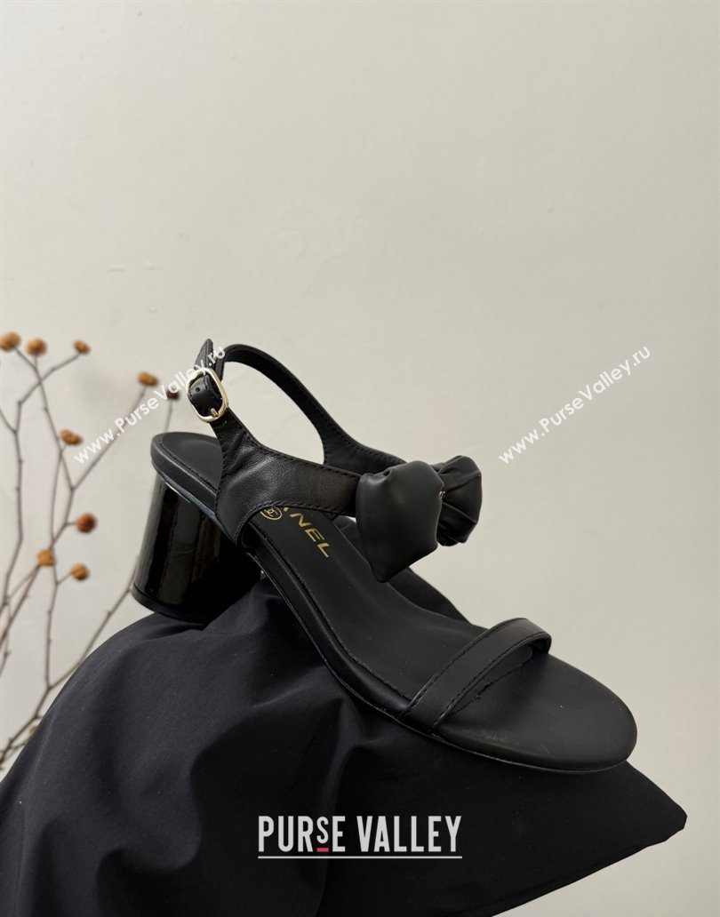 Chanel Lambskin Heel Sandals 7cm with Bow Black 2025 G46192 (MD-250416016)