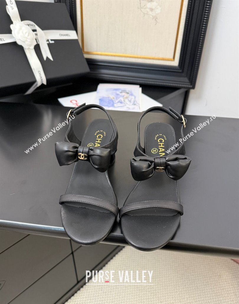 Chanel Lambskin Heel Sandals 7cm with Bow Black 2025 G46192 (MD-250416016)