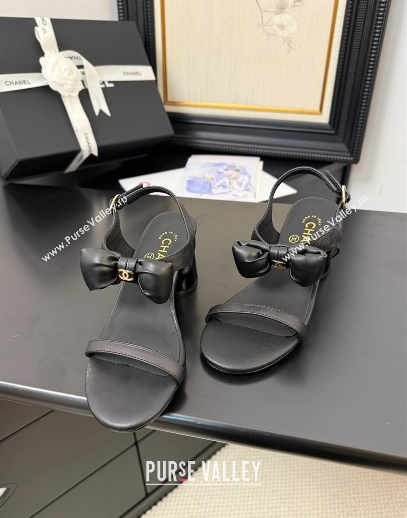 Chanel Lambskin Heel Sandals 7cm with Bow Black 2025 G46192 (MD-250416016)