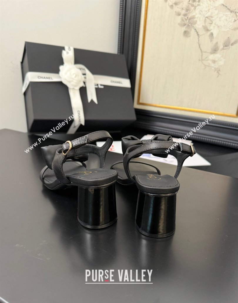 Chanel Lambskin Heel Sandals 7cm with Bow Black 2025 G46192 (MD-250416016)