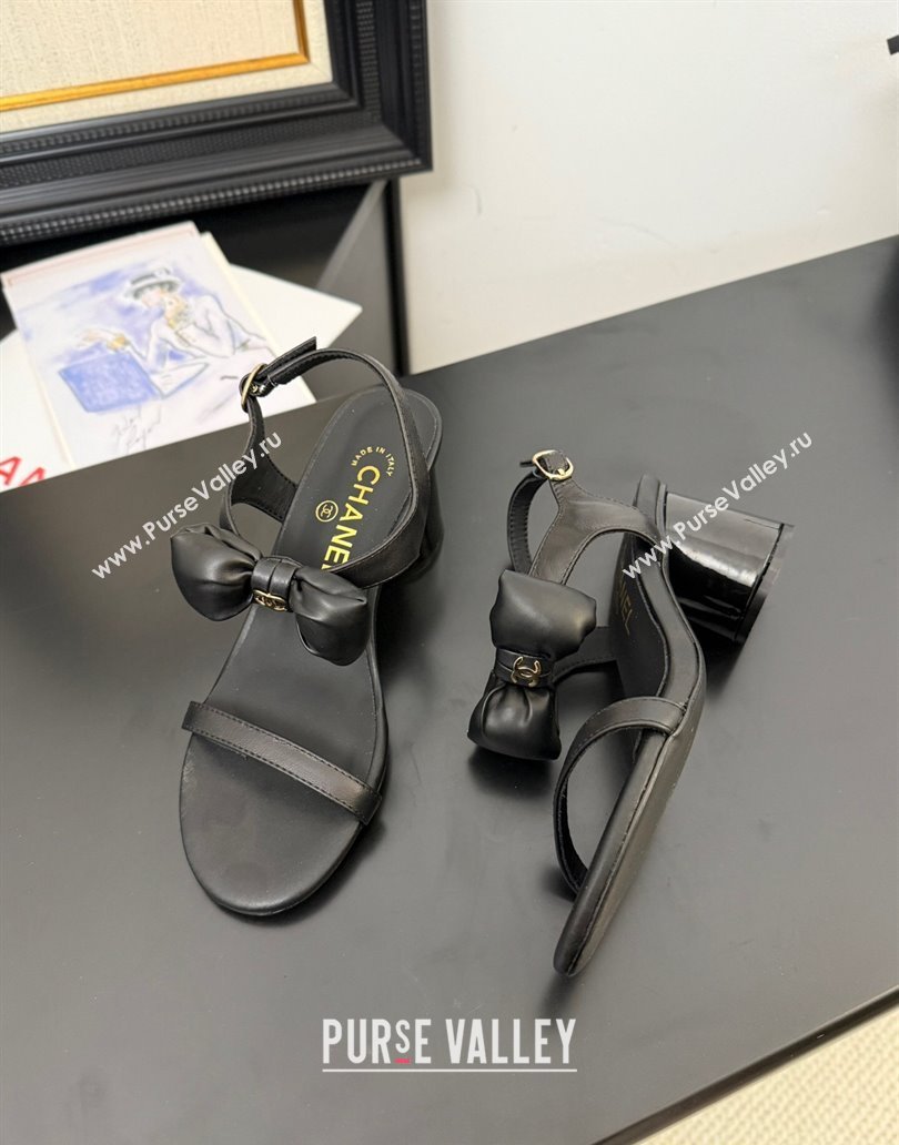 Chanel Lambskin Heel Sandals 7cm with Bow Black 2025 G46192 (MD-250416016)