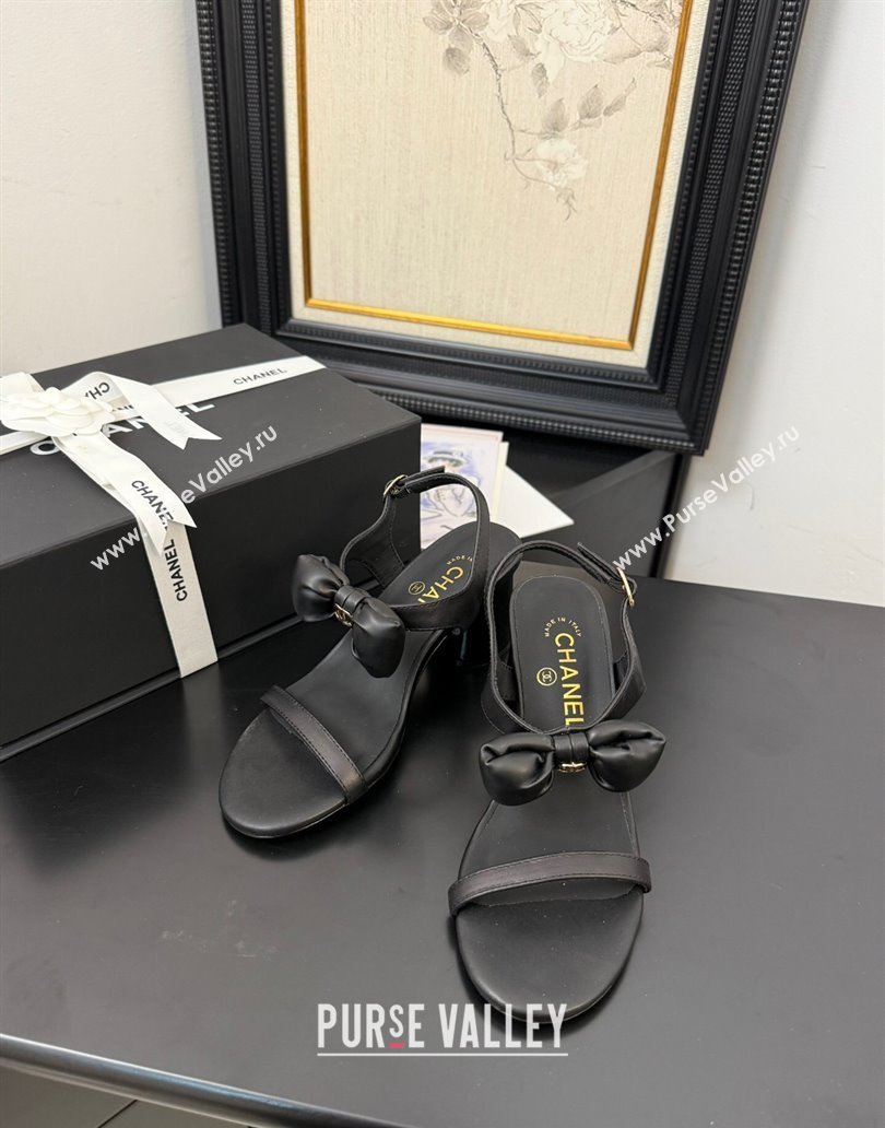 Chanel Lambskin Heel Sandals 7cm with Bow Black 2025 G46192 (MD-250416016)