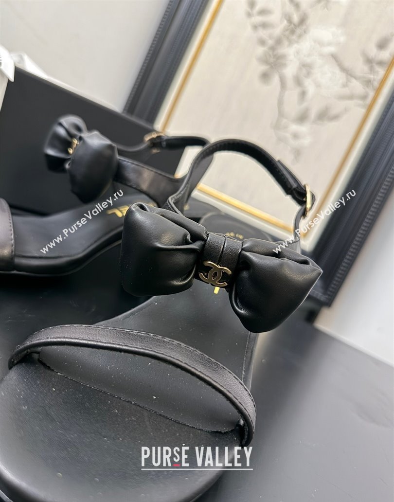 Chanel Lambskin Heel Sandals 7cm with Bow Black 2025 G46192 (MD-250416016)