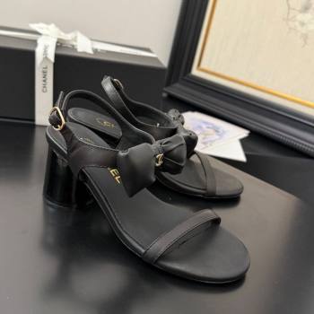 Chanel Lambskin Heel Sandals 7cm with Bow Black 2025 G46192 (MD-250416016)