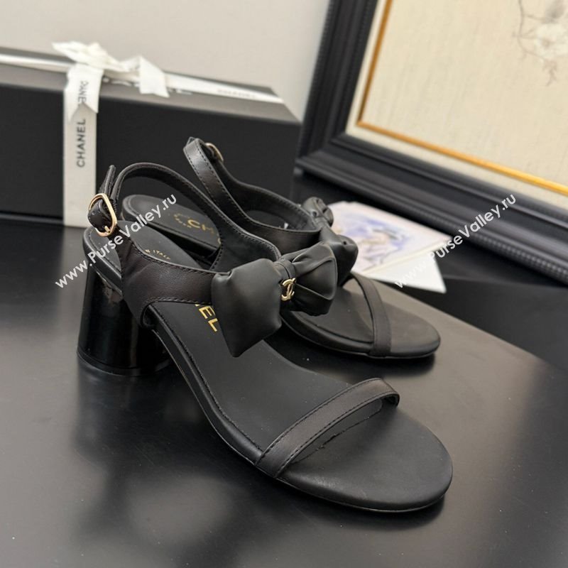 Chanel Lambskin Heel Sandals 7cm with Bow Black 2025 G46192 (MD-250416016)
