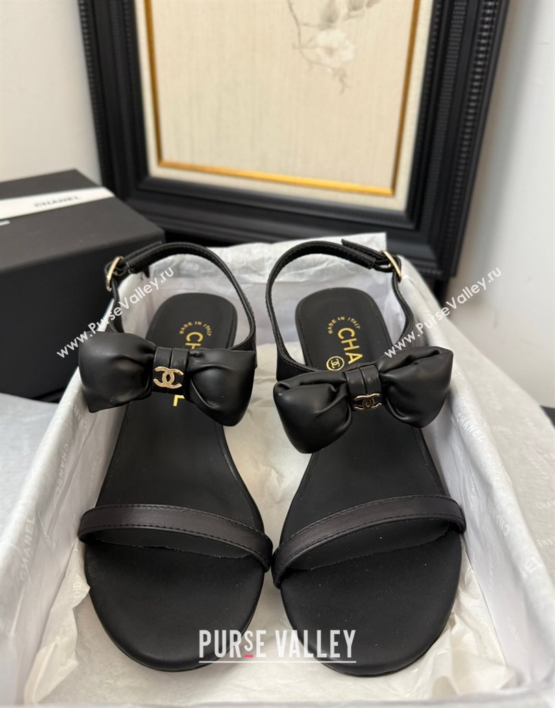 Chanel Lambskin Heel Sandals 7cm with Bow Black 2025 G46192 (MD-250416016)