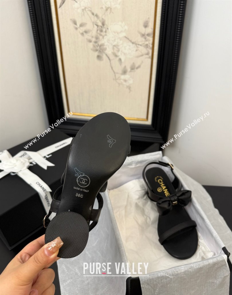 Chanel Lambskin Heel Sandals 7cm with Bow Black 2025 G46192 (MD-250416016)