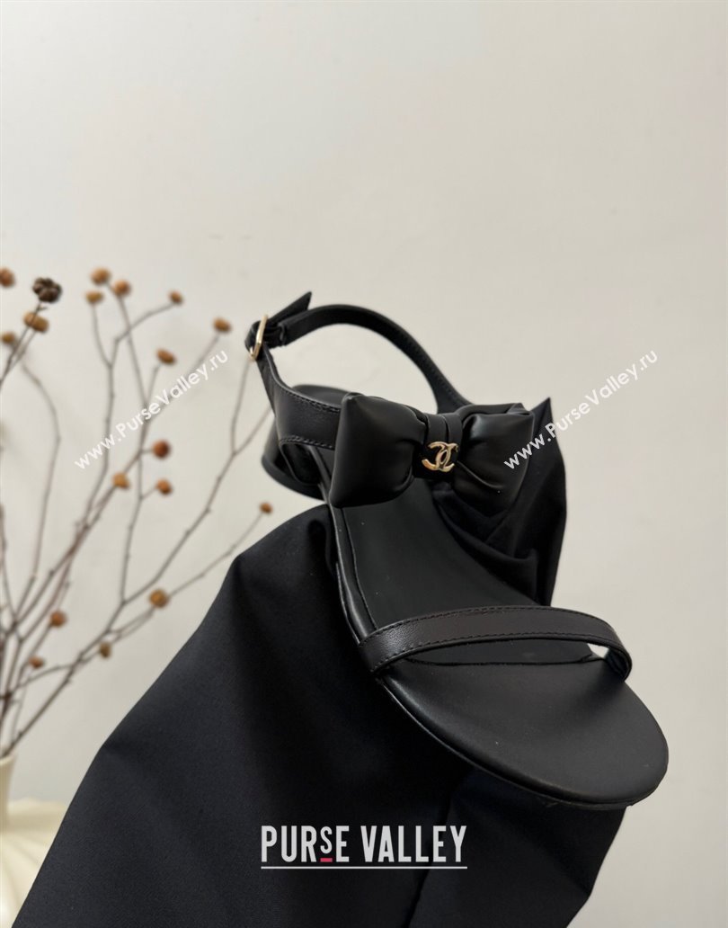 Chanel Lambskin Heel Sandals 4cm with Bow Black 2025 G46193 (MD-250416019)