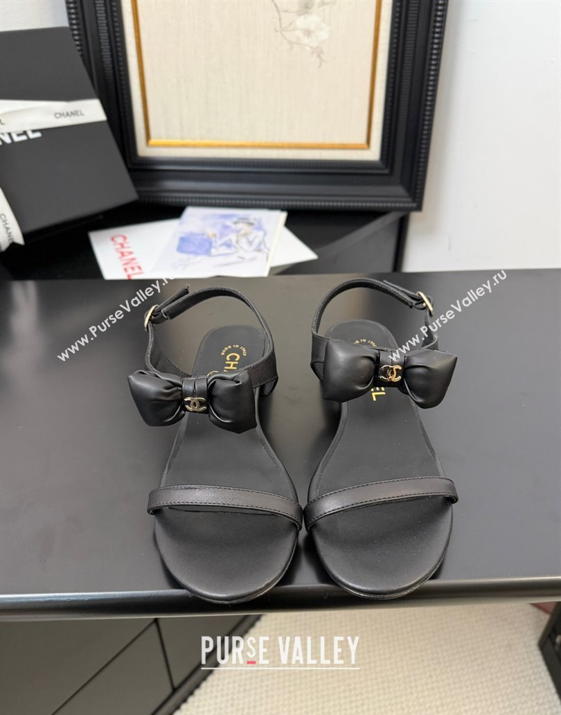 Chanel Lambskin Heel Sandals 4cm with Bow Black 2025 G46193 (MD-250416019)