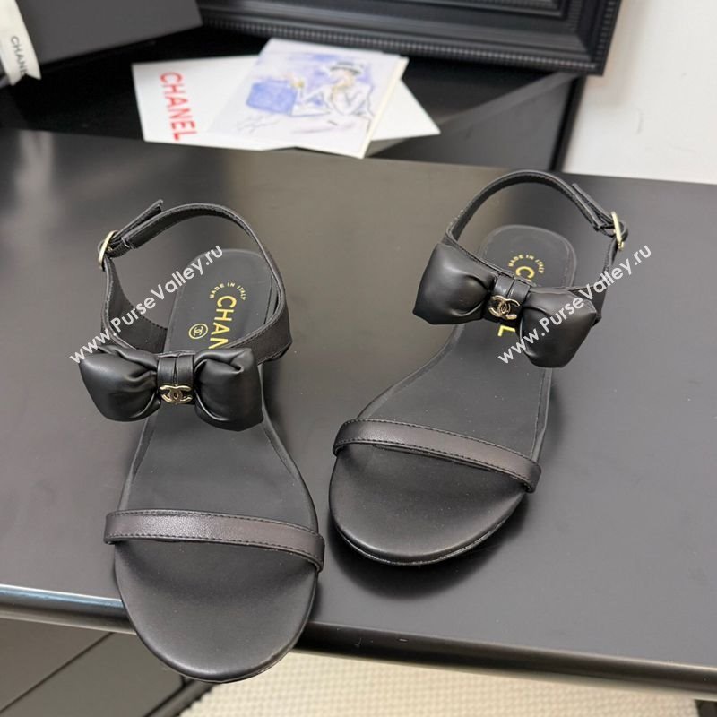 Chanel Lambskin Heel Sandals 4cm with Bow Black 2025 G46193 (MD-250416019)